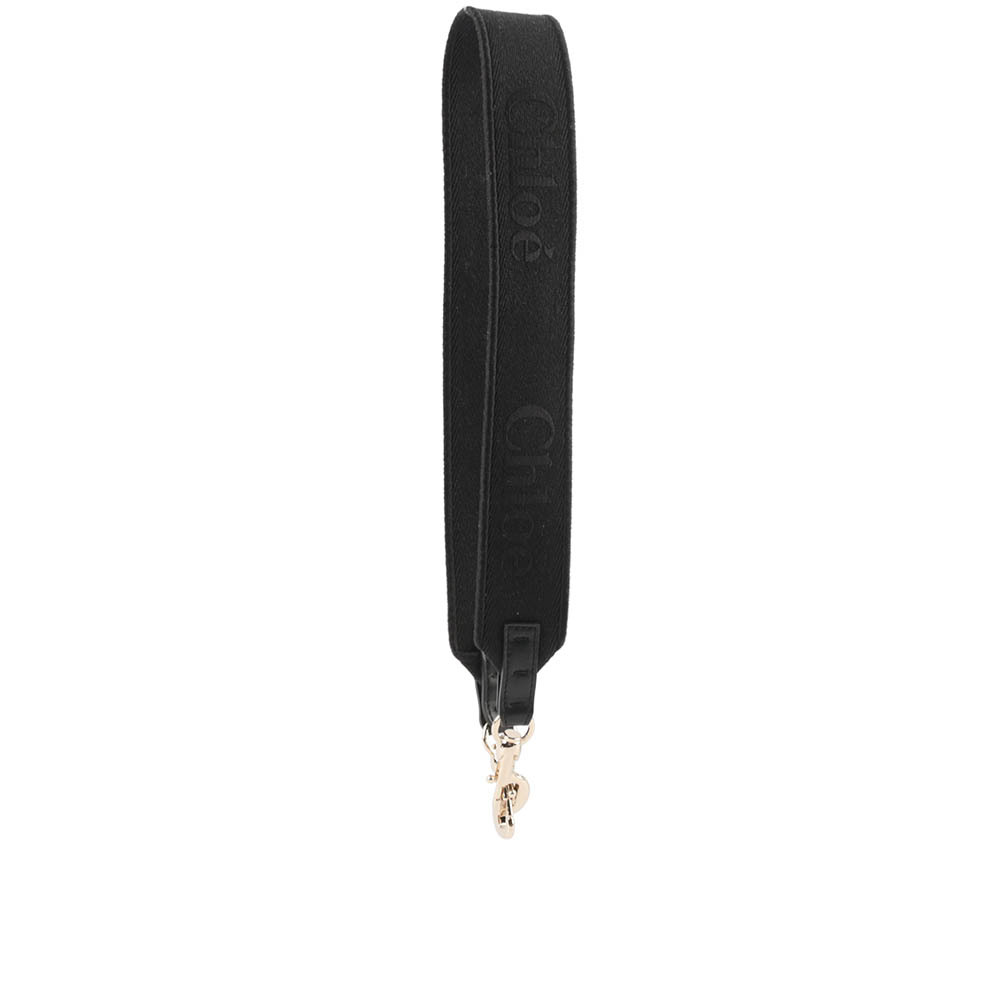 【Chloé】Logo 亞麻帆布背帶(黑色)