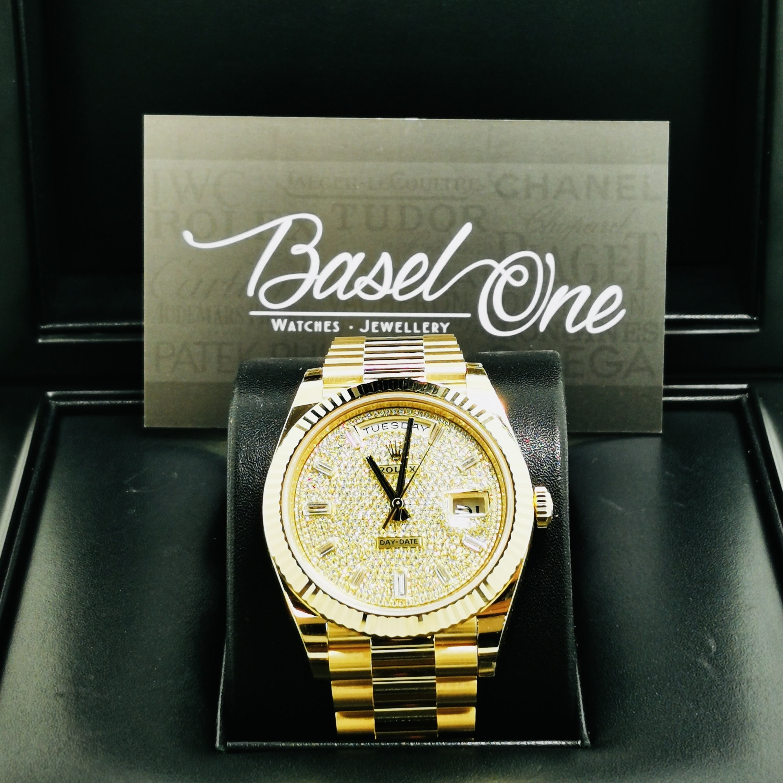 BRAND NEW ROLEX 228238a 228238 DIAMOND-PAVED DIAL YELLOW GOLD DAY DATE 40MM