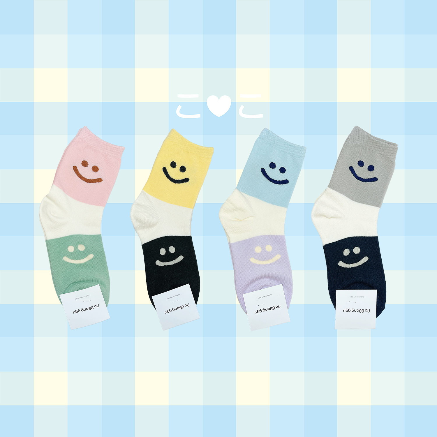 正韓可愛笑臉拼色襪子