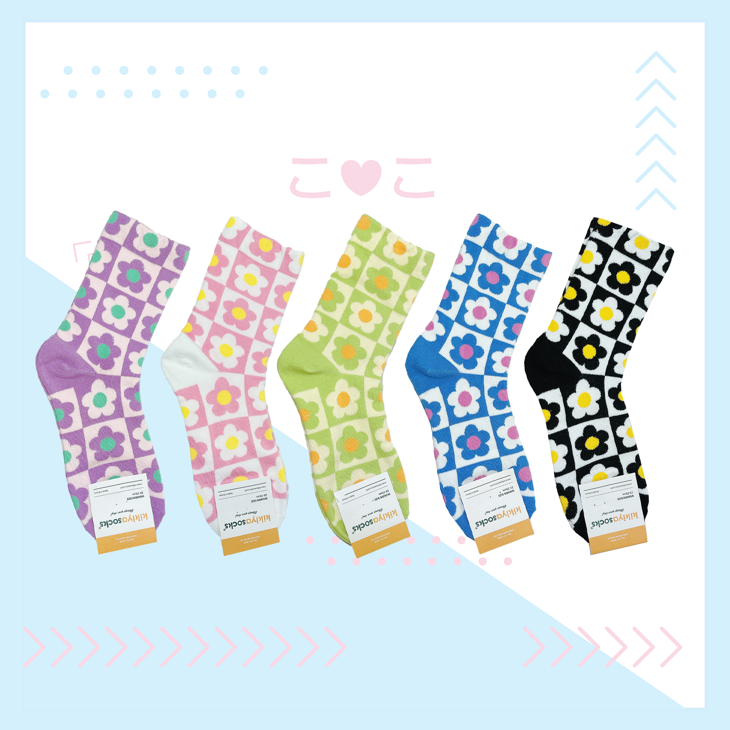 正韓花花格子滿版襪子