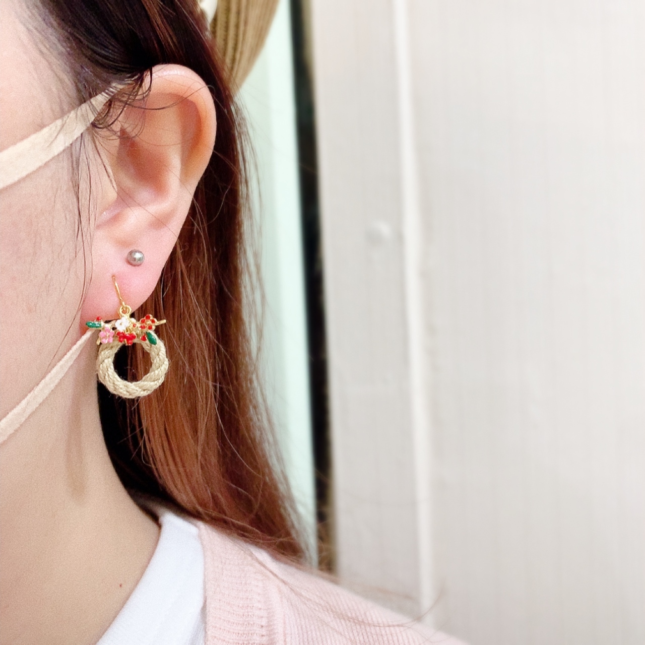 [日本制] 櫻花與花圈耳環