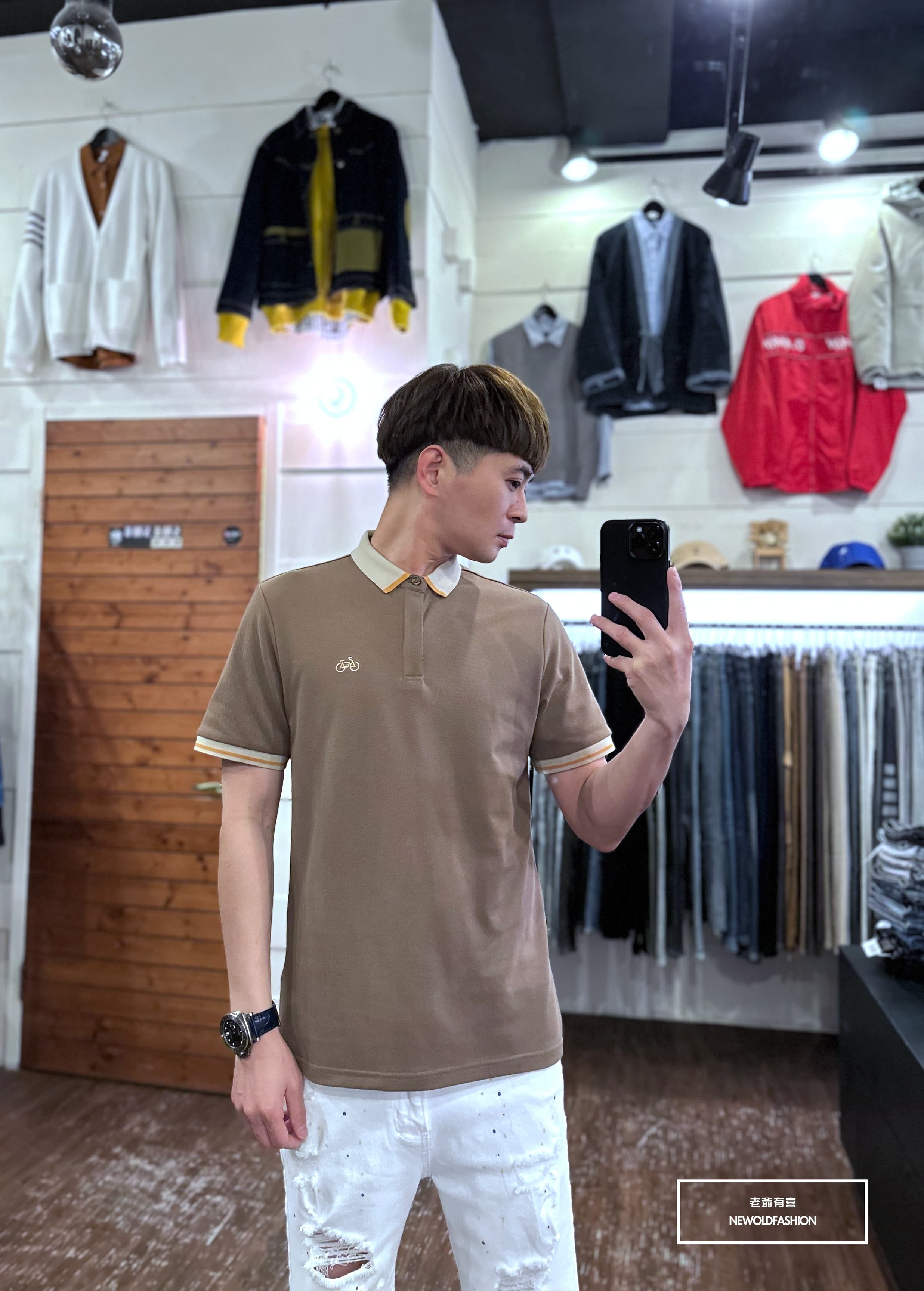 『新品上市』重磅腳踏車刺繡滾邊POLO衫(NOF2303C60031)-咖