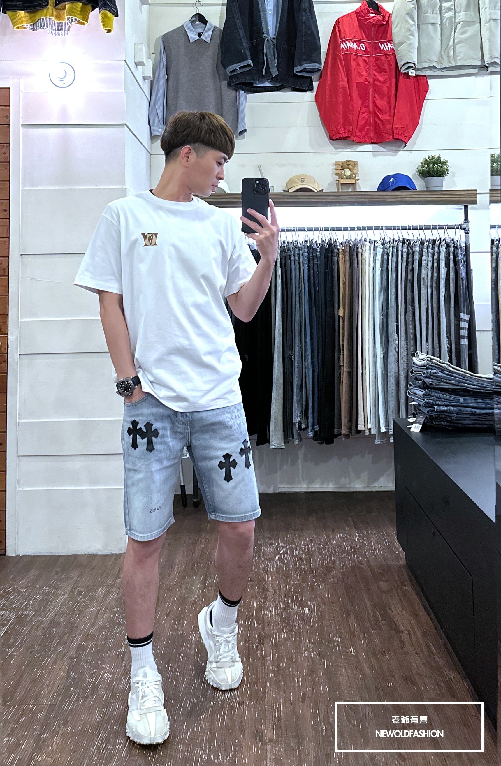 『新品上市』重磅1886十字補丁牛仔短褲(NOF2303195)