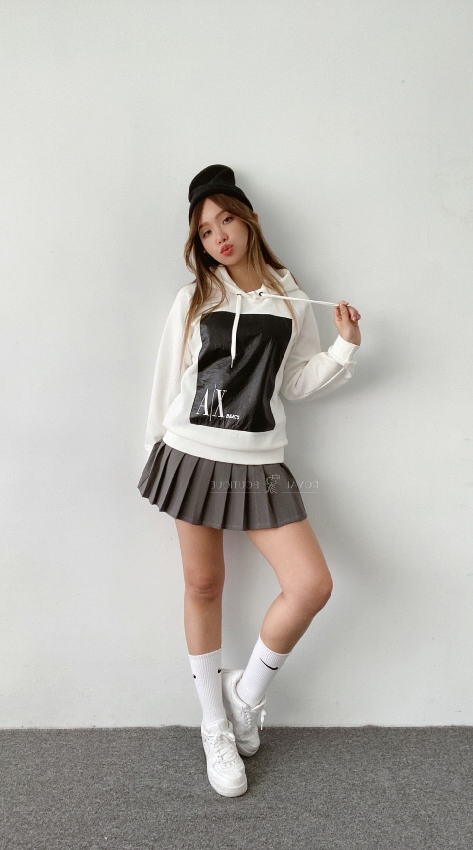 Armani Exchange 胸前抓皺塗層貼片連帽T