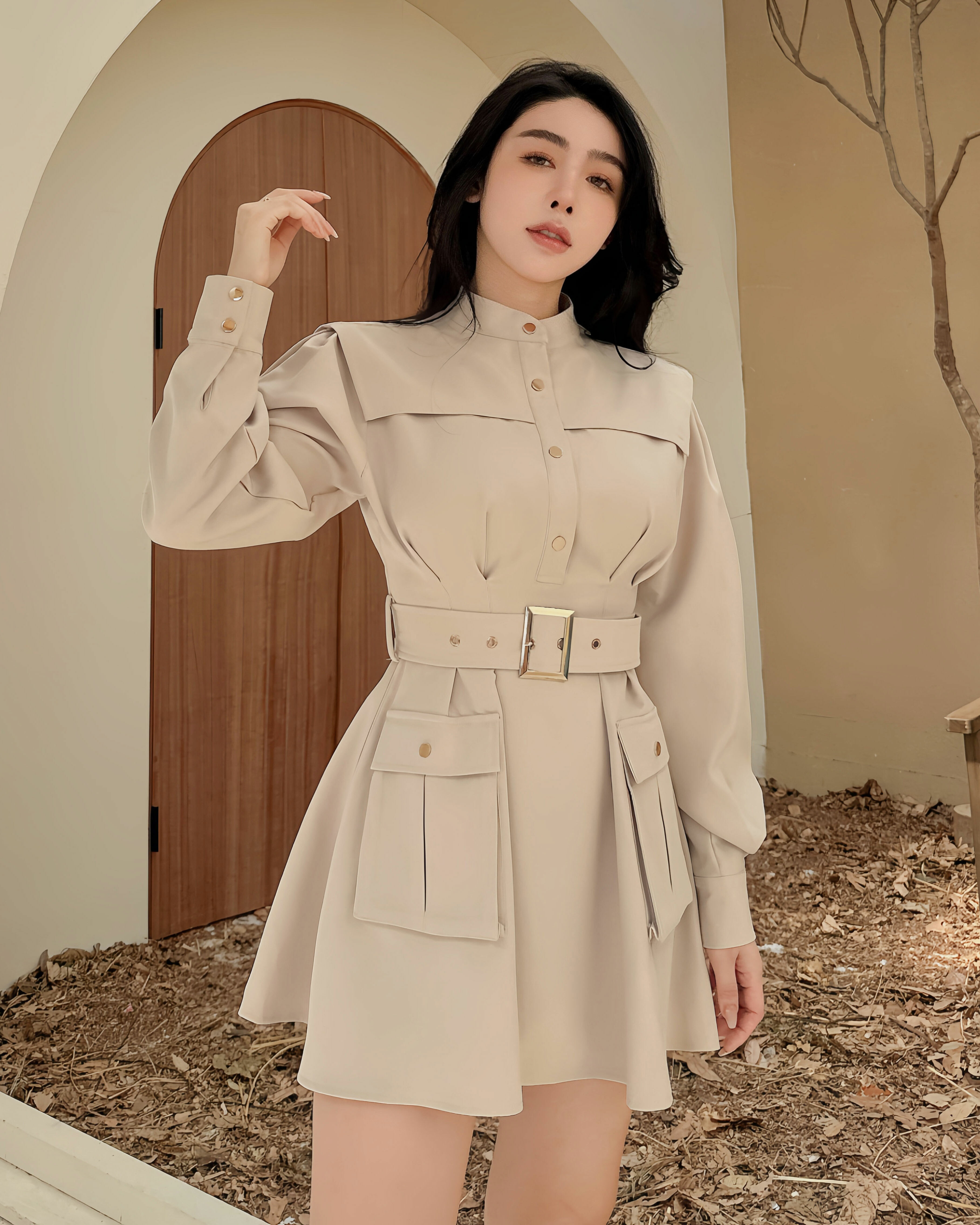 ⭒訂製-英倫披肩收腰金釦傘洋