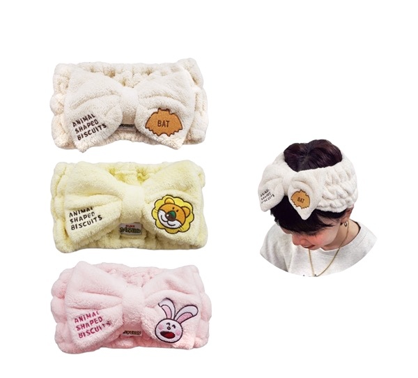 JP 愉快動物餅蝙蝠餅乾刺繡蝴蝶結款頭巾 7168