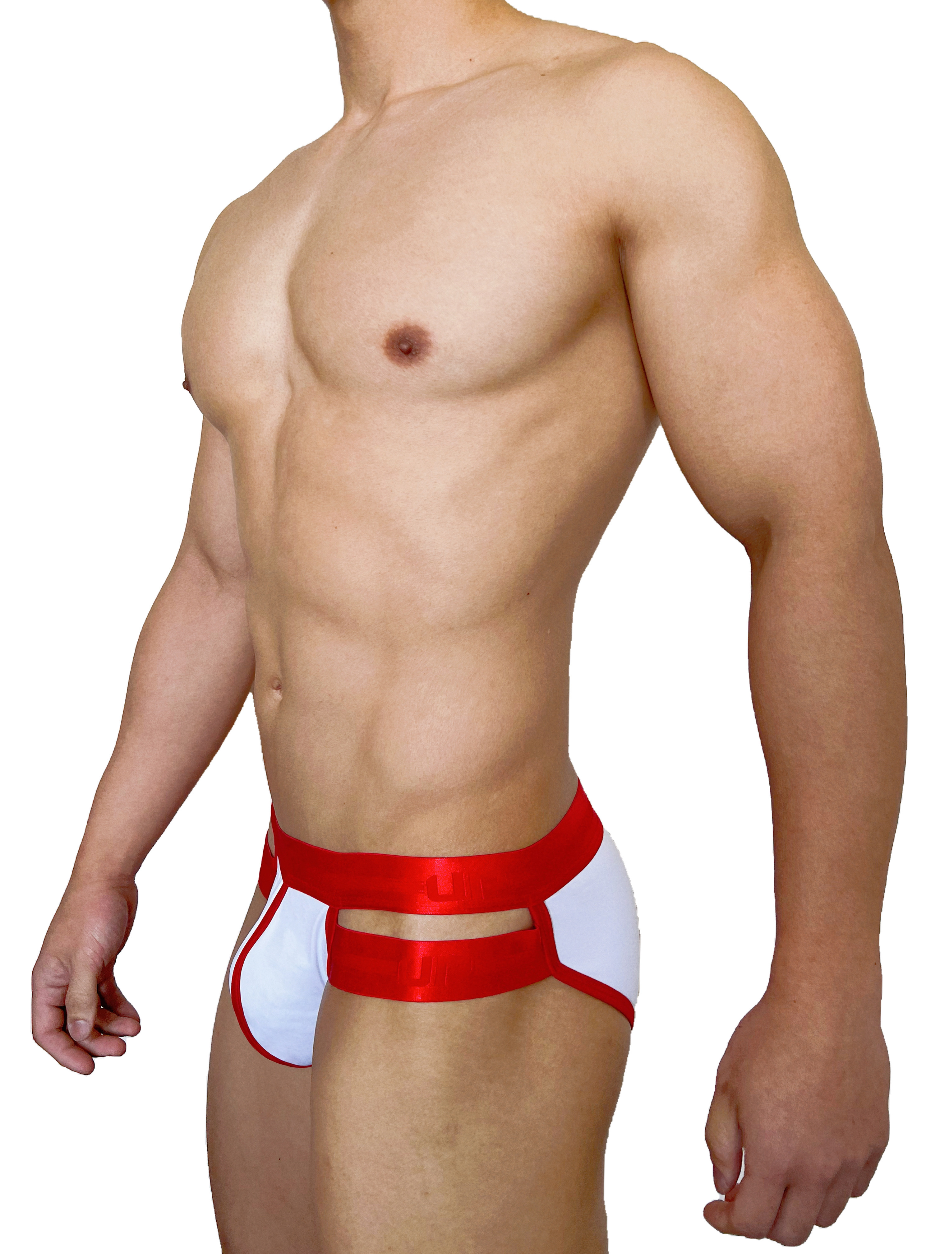 極細纖維系列 - Double Stripe 低腰內褲 極致白/鮮紅