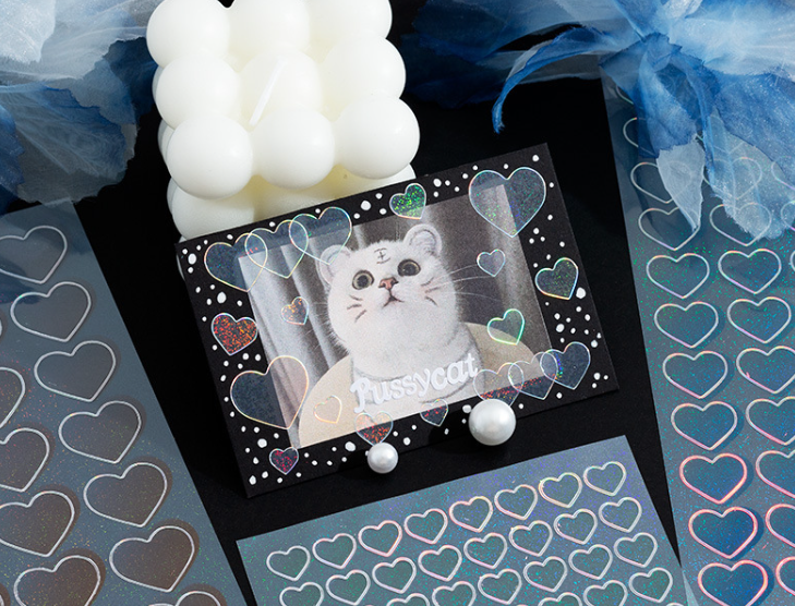 镭射银边渐变手账咕卡贴纸（6张）