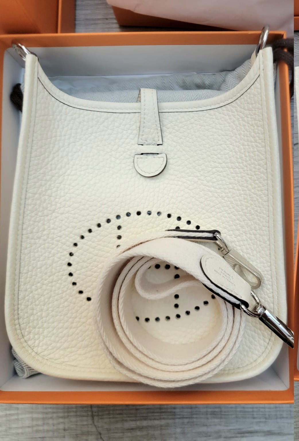 Hermes mini evelyne NATA CK 奶油白銀扣