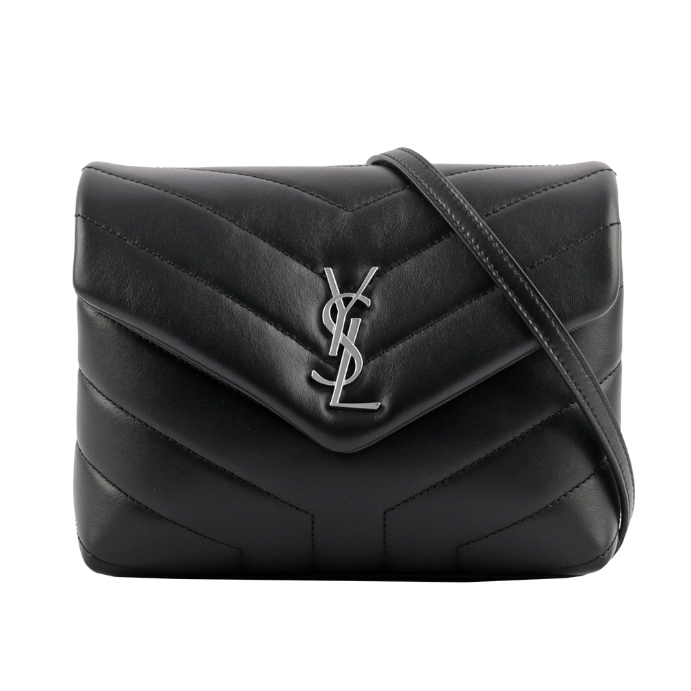 【YSL/Saint Laurent Paris】Monogram Lou Lou 銀釦V紋小牛皮斜背包(MINI)(黑色)