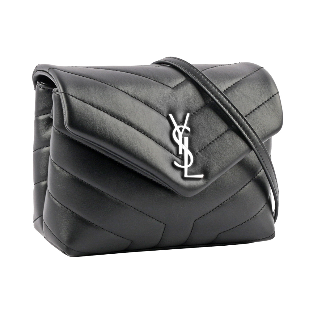 【YSL/Saint Laurent Paris】Monogram Lou Lou 銀釦V紋小牛皮斜背包(MINI)(黑色)