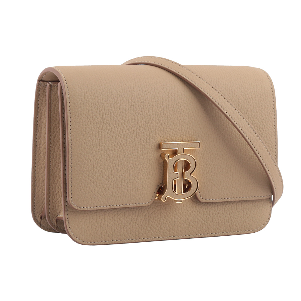 【BURBERRY】TB Logo 顆粒小牛皮斜背包(小款)(燕麥色)