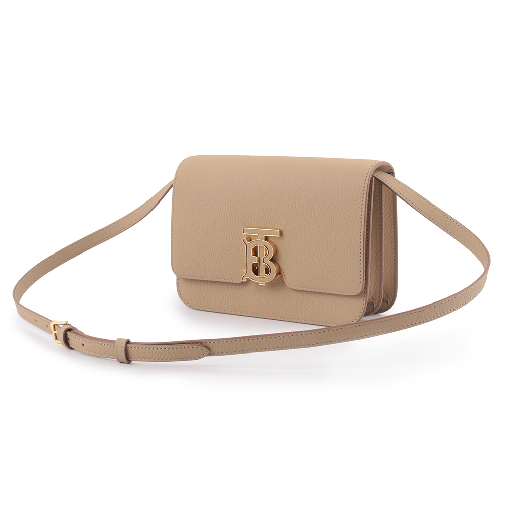 【BURBERRY】TB Logo 顆粒小牛皮斜背包(小款)(燕麥色)