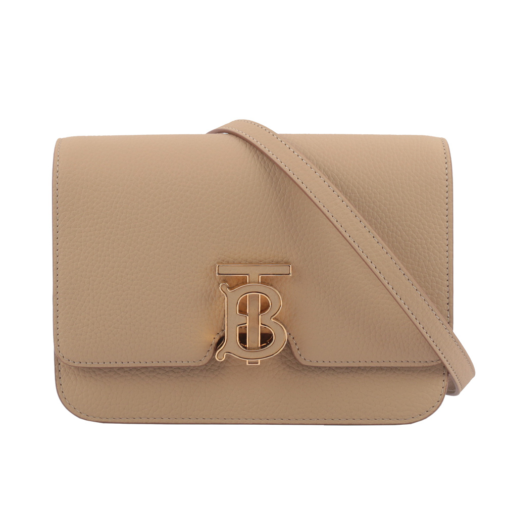 【BURBERRY】TB Logo 顆粒小牛皮斜背包(小款)(燕麥色)