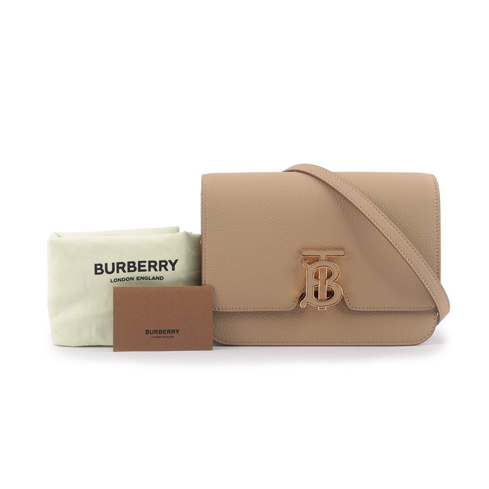 【BURBERRY】TB Logo 顆粒小牛皮斜背包(小款)(燕麥色)