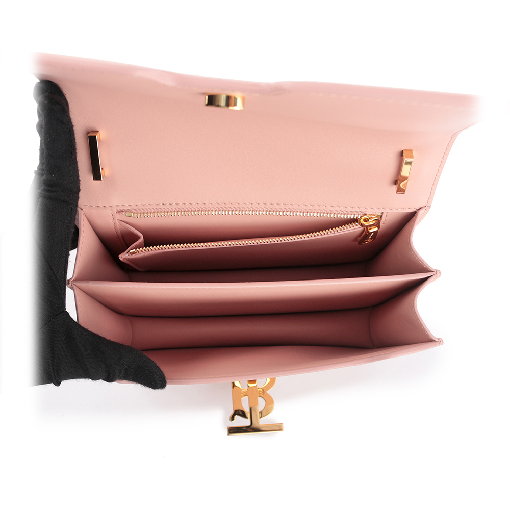 【BURBERRY】TB Logo 顆粒小牛皮斜背包(小款)(玫瑰粉)