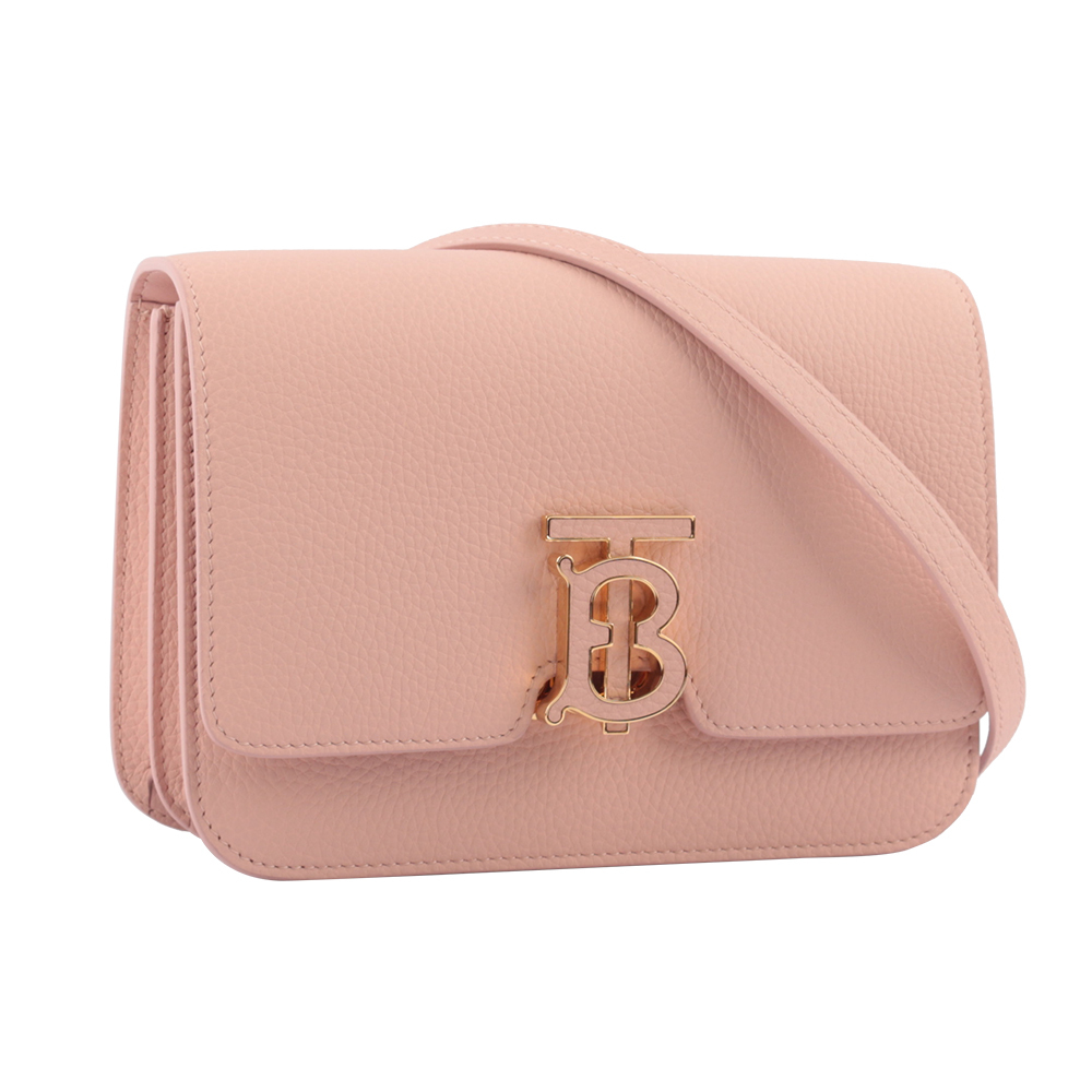 【BURBERRY】TB Logo 顆粒小牛皮斜背包(小款)(玫瑰粉)