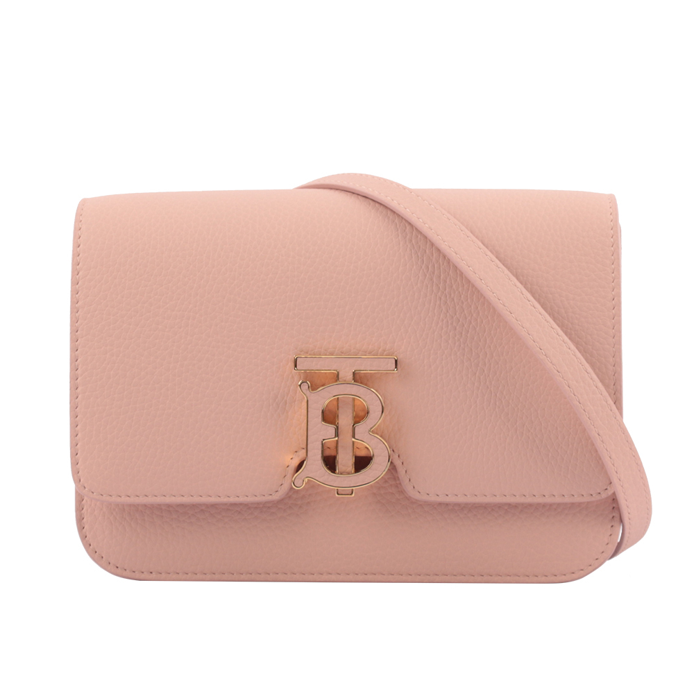 【BURBERRY】TB Logo 顆粒小牛皮斜背包(小款)(玫瑰粉)