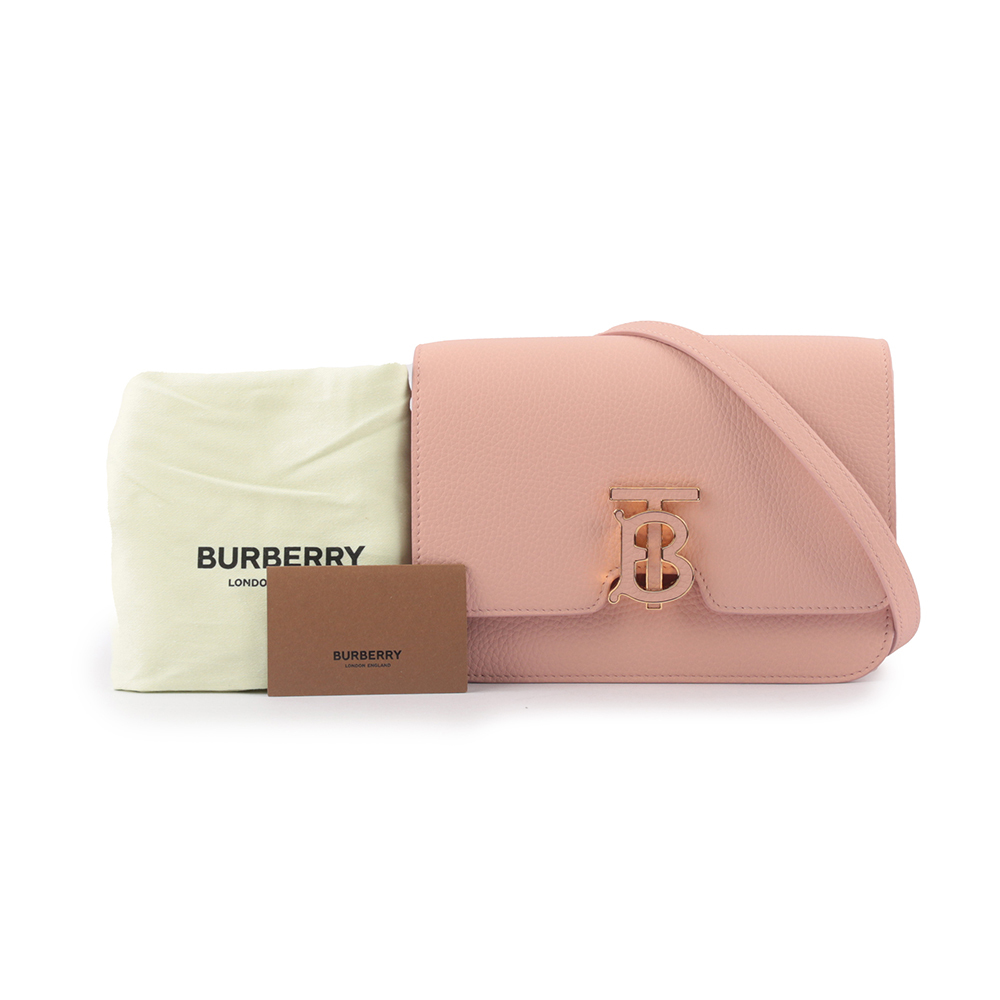 【BURBERRY】TB Logo 顆粒小牛皮斜背包(小款)(玫瑰粉)