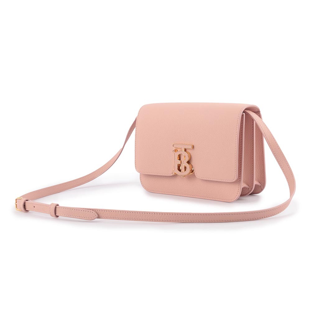 【BURBERRY】TB Logo 顆粒小牛皮斜背包(小款)(玫瑰粉)