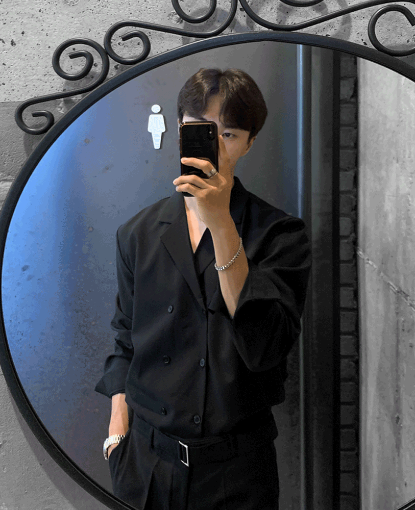 亨利領質感雙排扣襯衫 / 黑 / 不提供退換貨