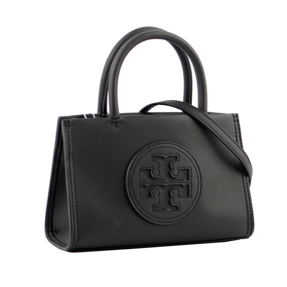 【Tory Burch】Ella 圓形標誌牛皮迷你二用托特包(黑色)