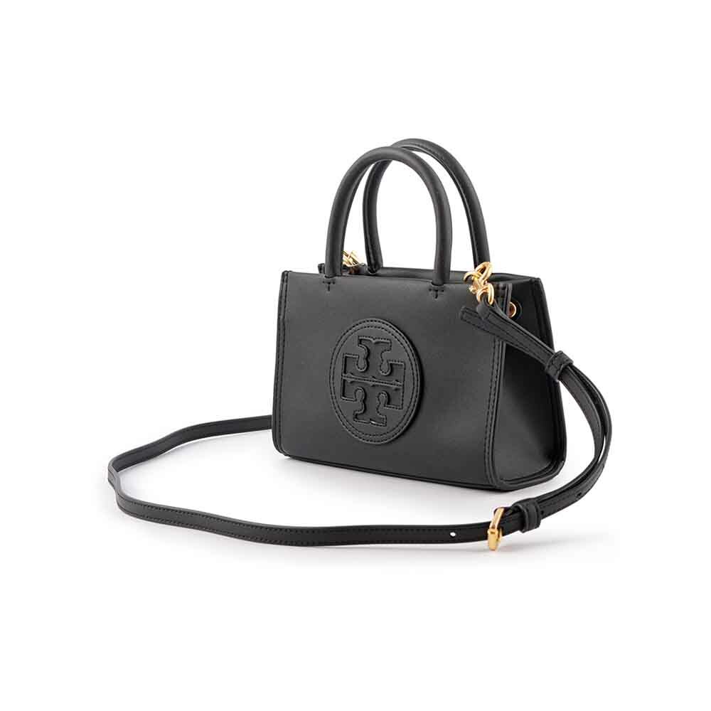 【TORY BURCH】Ella 圓形標誌牛皮迷你二用托特包(黑色)