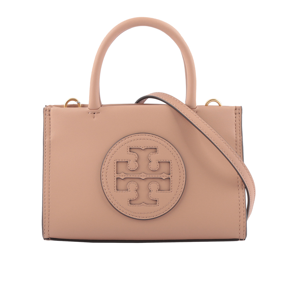 【Tory Burch】Ella 圓形標誌牛皮迷你二用托特包(藕粉色)