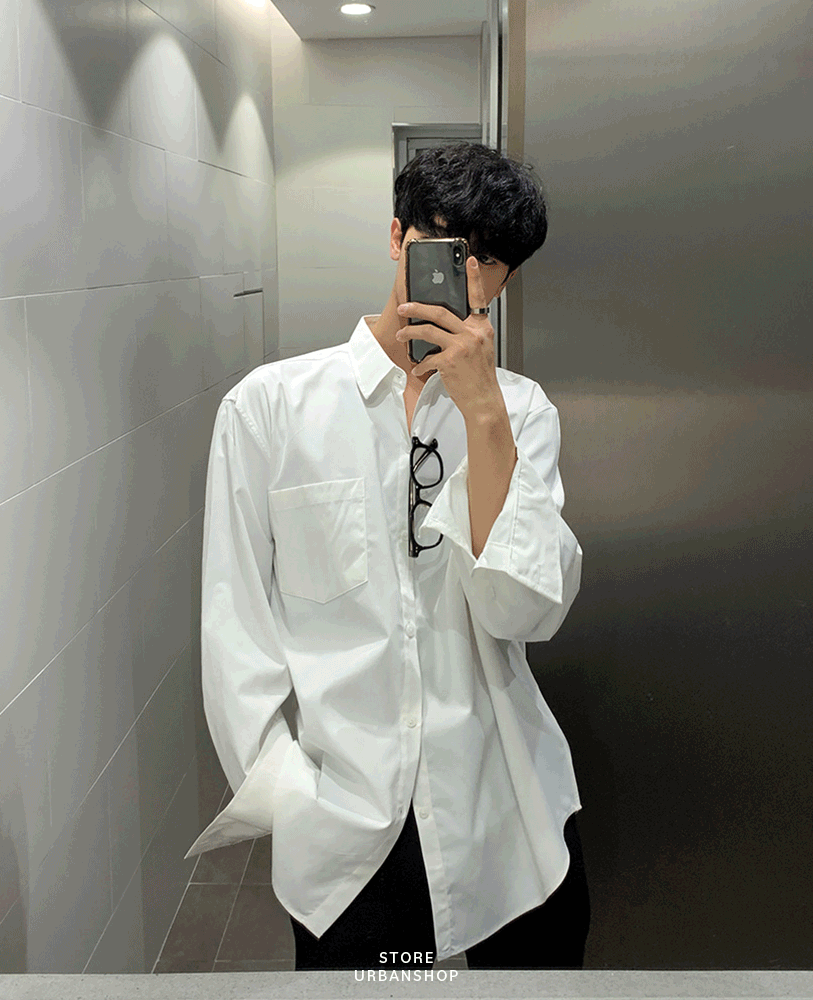 基本款口袋長袖襯衫 / 白色 / 不提供退換貨