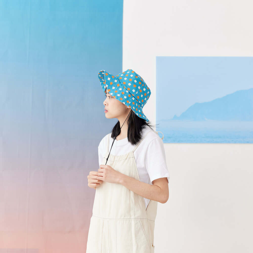 Sun Hat-Size Adjustable (Organic Cotton)/Old Ceramic Tile No.8/Beach Blue