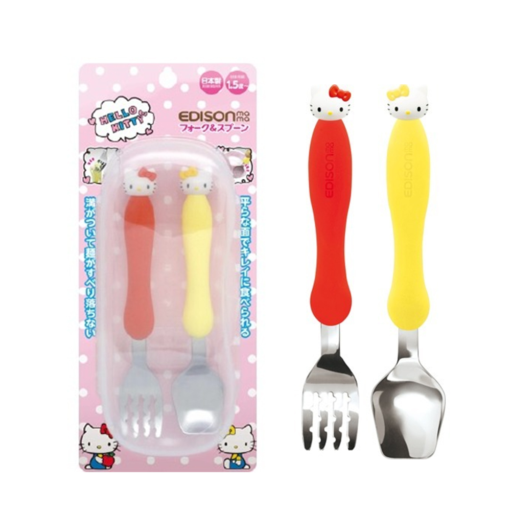 日本 EDISON 幼兒不鏽鋼湯叉組(含盒) -hello kitty   學習餐具