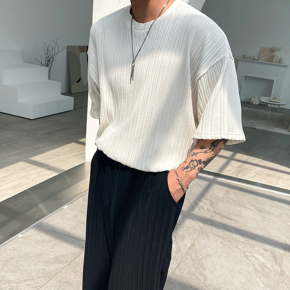 百褶皺AIR 5分短袖T恤