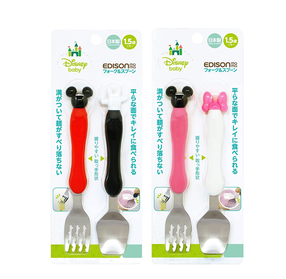 日本 EDISON 幼兒不鏽鋼湯叉組 -DISNEY 米奇/米妮  2款可選 學習餐具