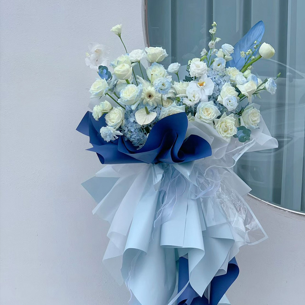 碎冰藍色系 韓式高架花籃