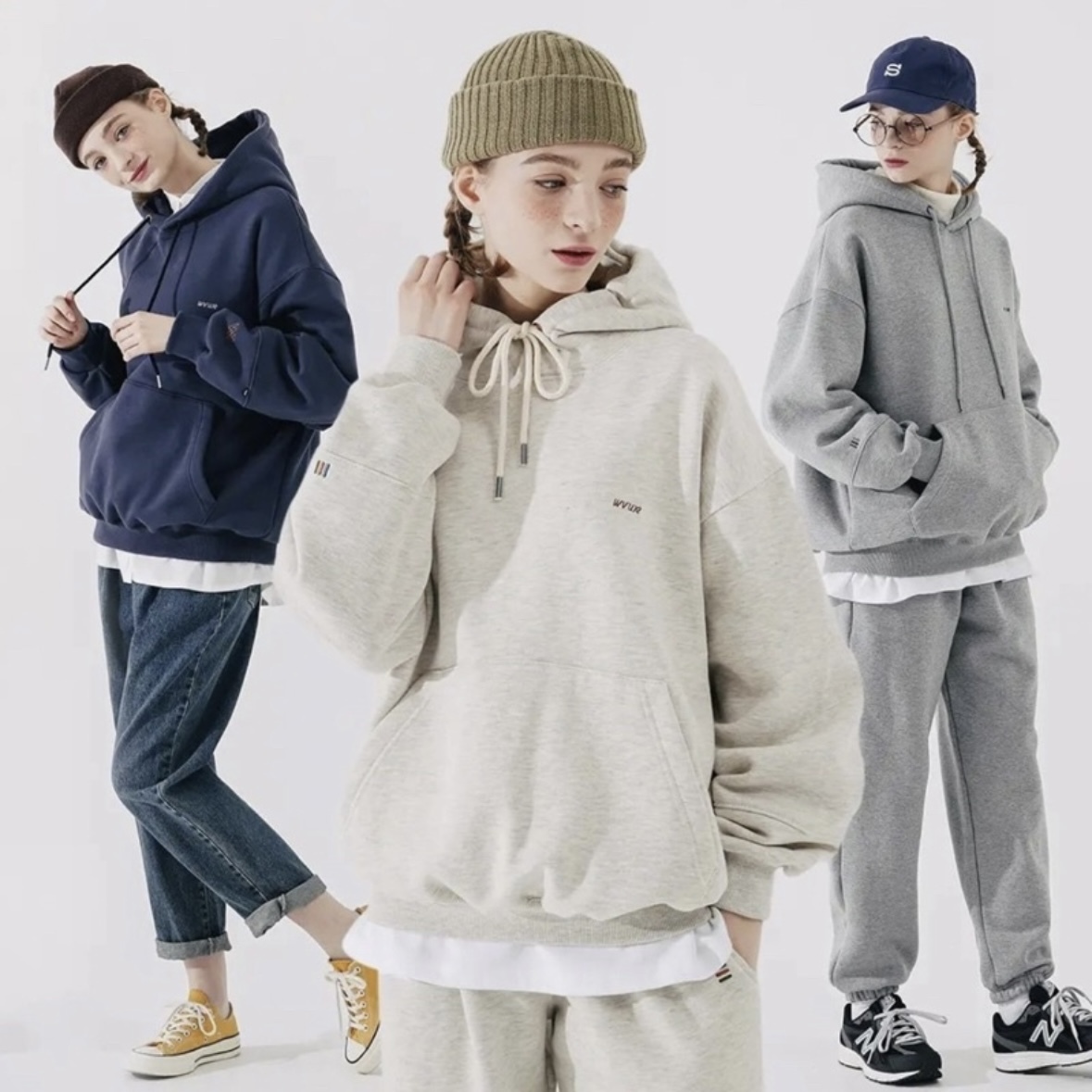 <預購> 韓國WV PROJECT 電繡小標刷毛帽Tx縮口棉褲#套裝