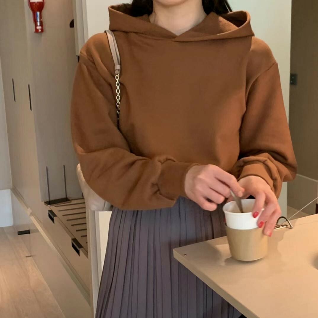 短版連帽T(橘咖)