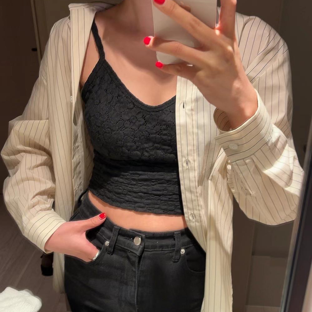 布紋挖低背細肩背心內搭(黑)