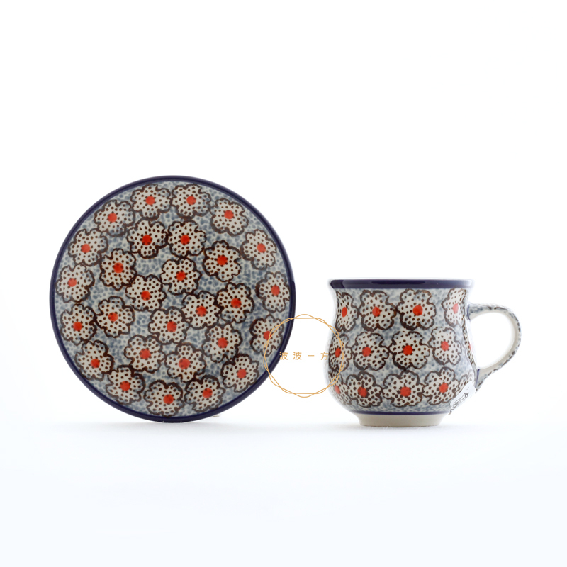 濃縮咖啡杯 杯盤組 100ml-鄉村風 咖啡色小花