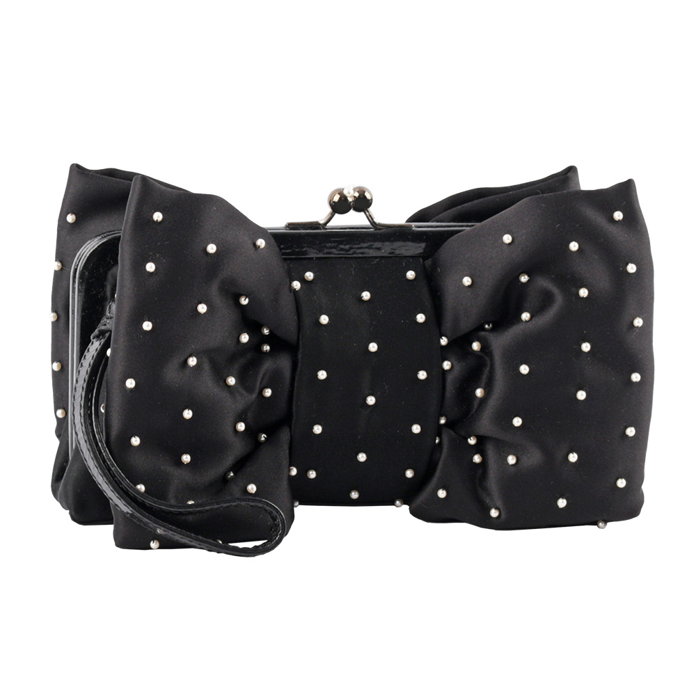 【MOSCHINO】滿版珍珠蝴蝶結造型手拿包(黑色)