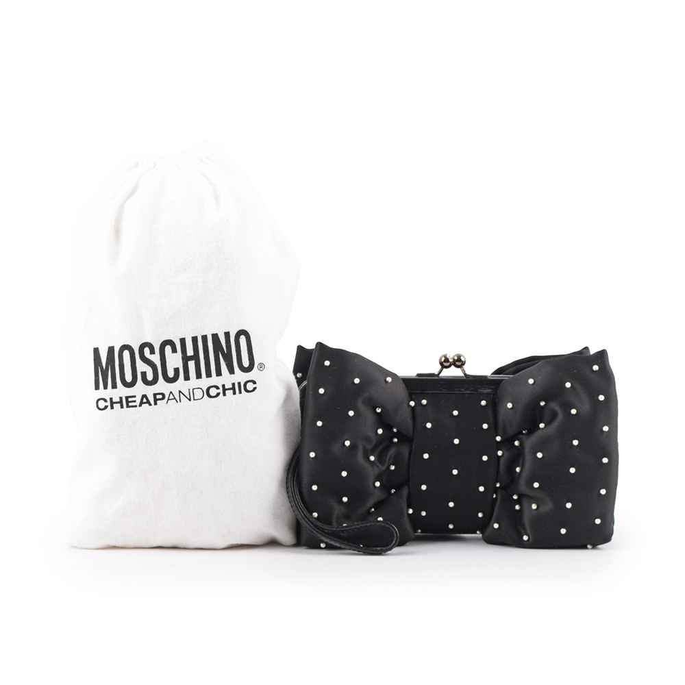 【MOSCHINO】滿版珍珠蝴蝶結造型手拿包(黑色)