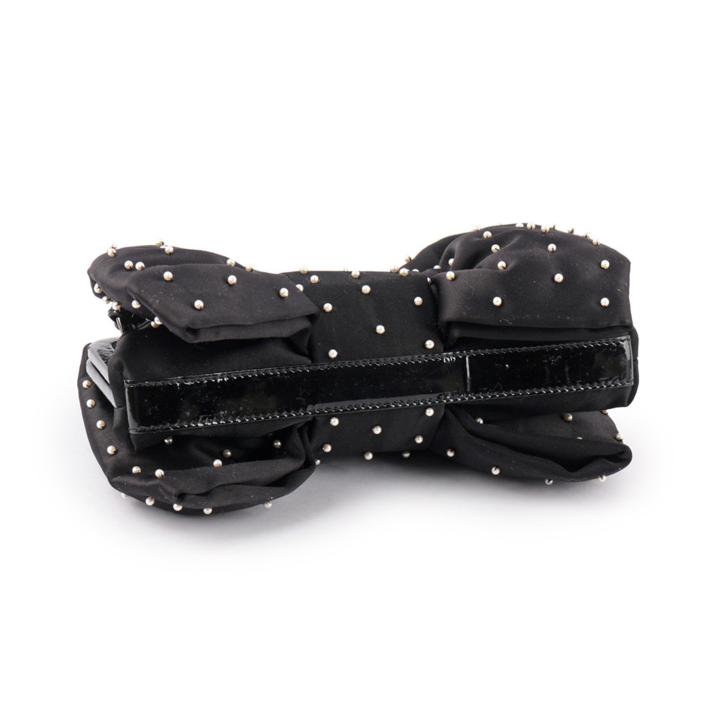 【MOSCHINO】滿版珍珠蝴蝶結造型手拿包(黑色)