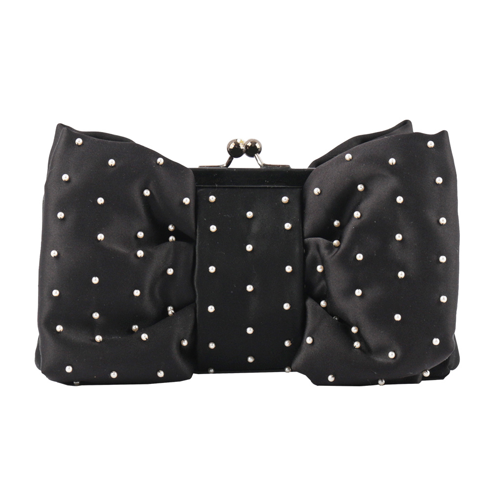 【MOSCHINO】滿版珍珠蝴蝶結造型手拿包(黑色)