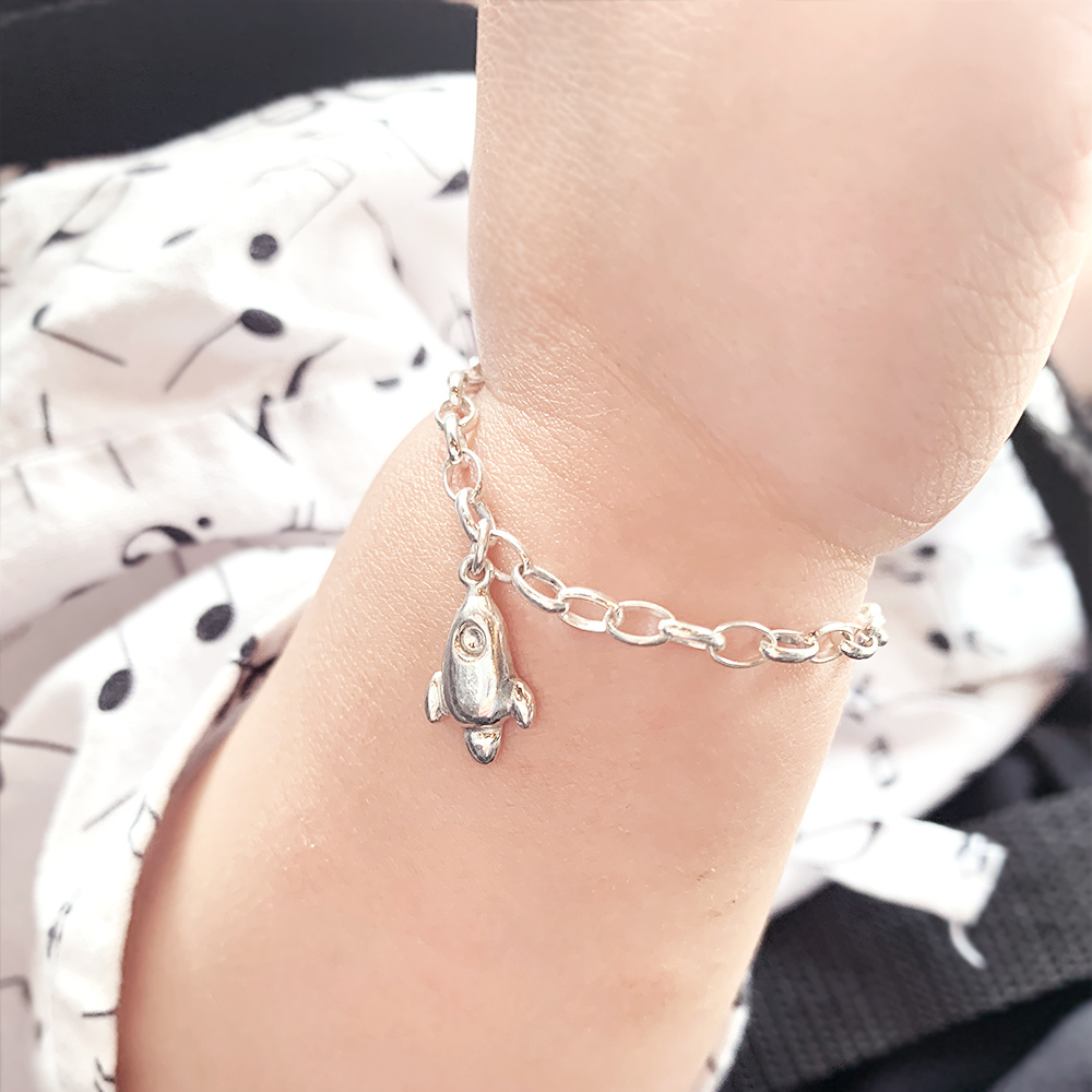 逐夢小火箭 兒童刻字手鍊 寶寶滿月手鍊 925純銀彌月銀飾