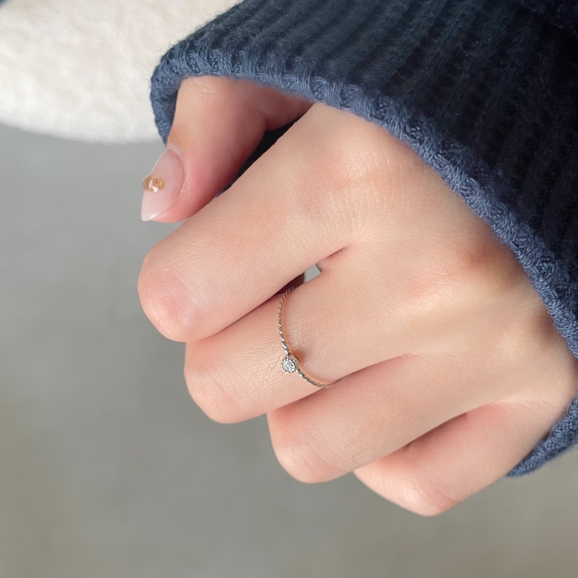 14K mini包邊蛋糕真鑽細戒