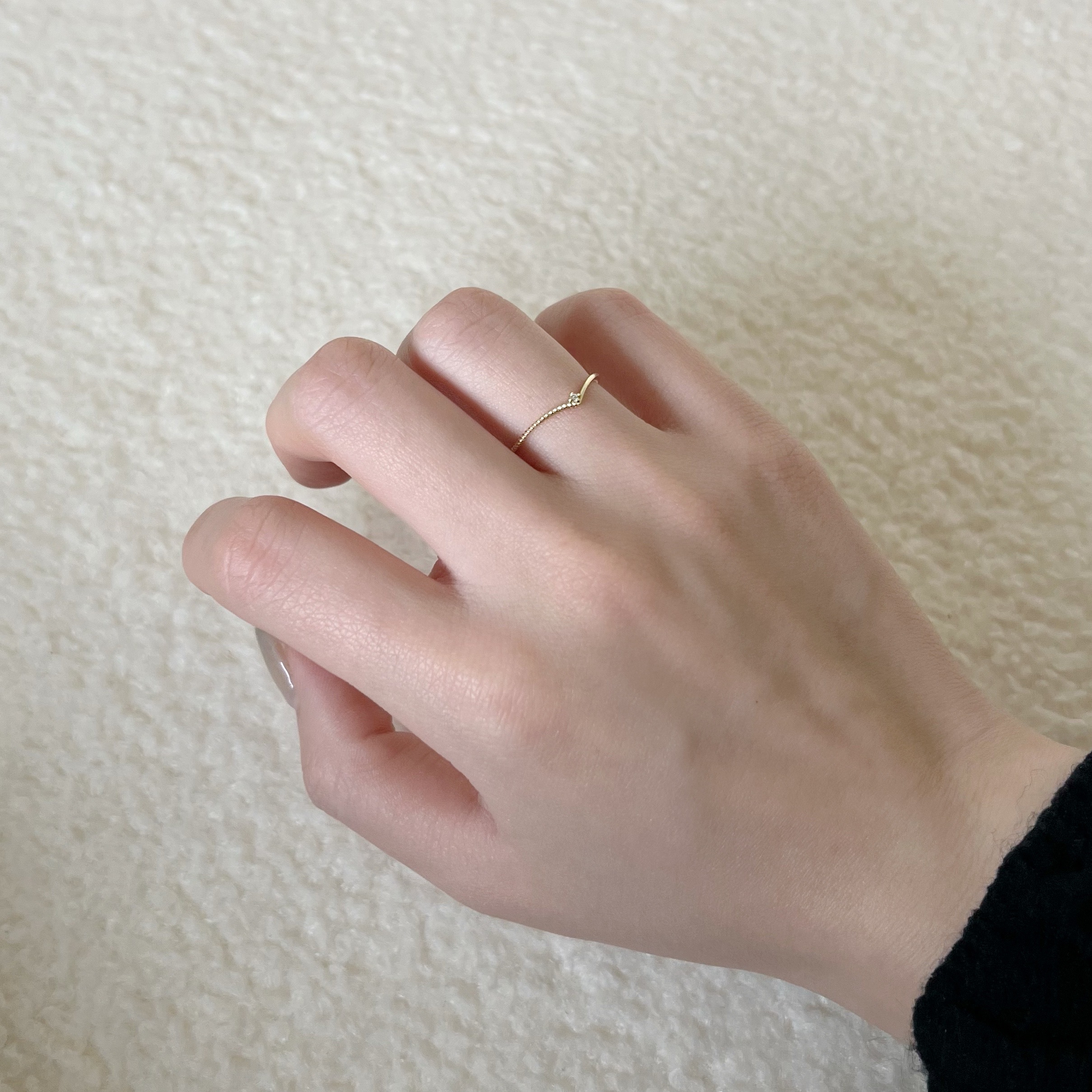 14K半邊麻花海鷗白鑽戒指