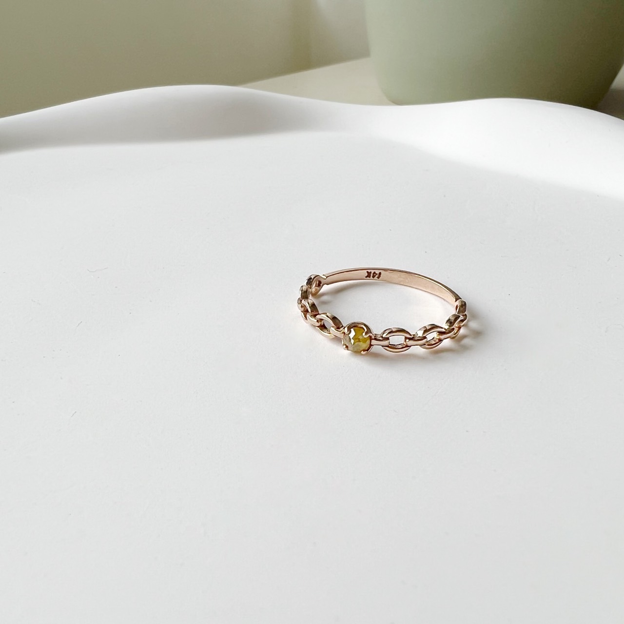 14k簍空鍊條感黃鑽原礦戒指