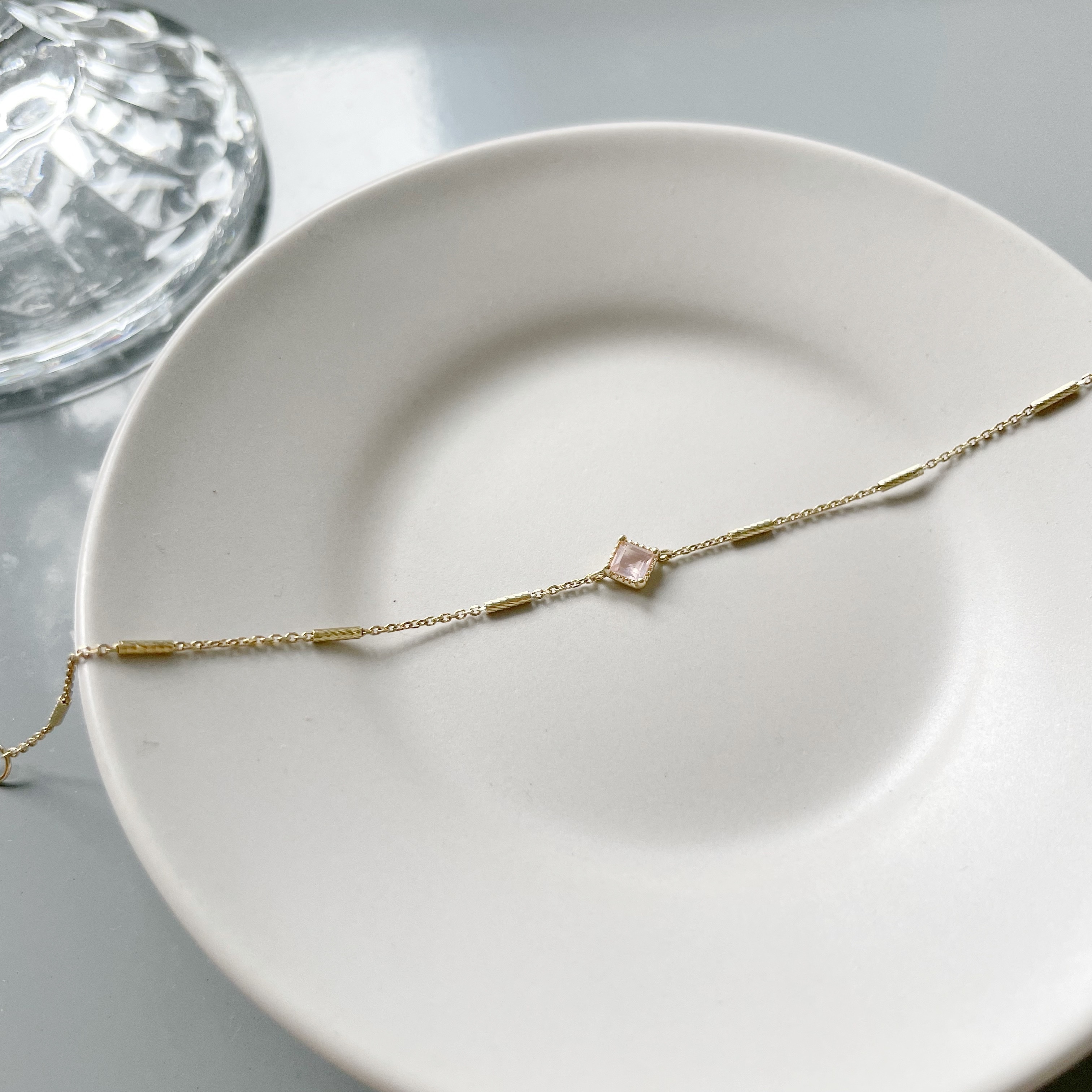 14K菱形粉晶beats手鍊