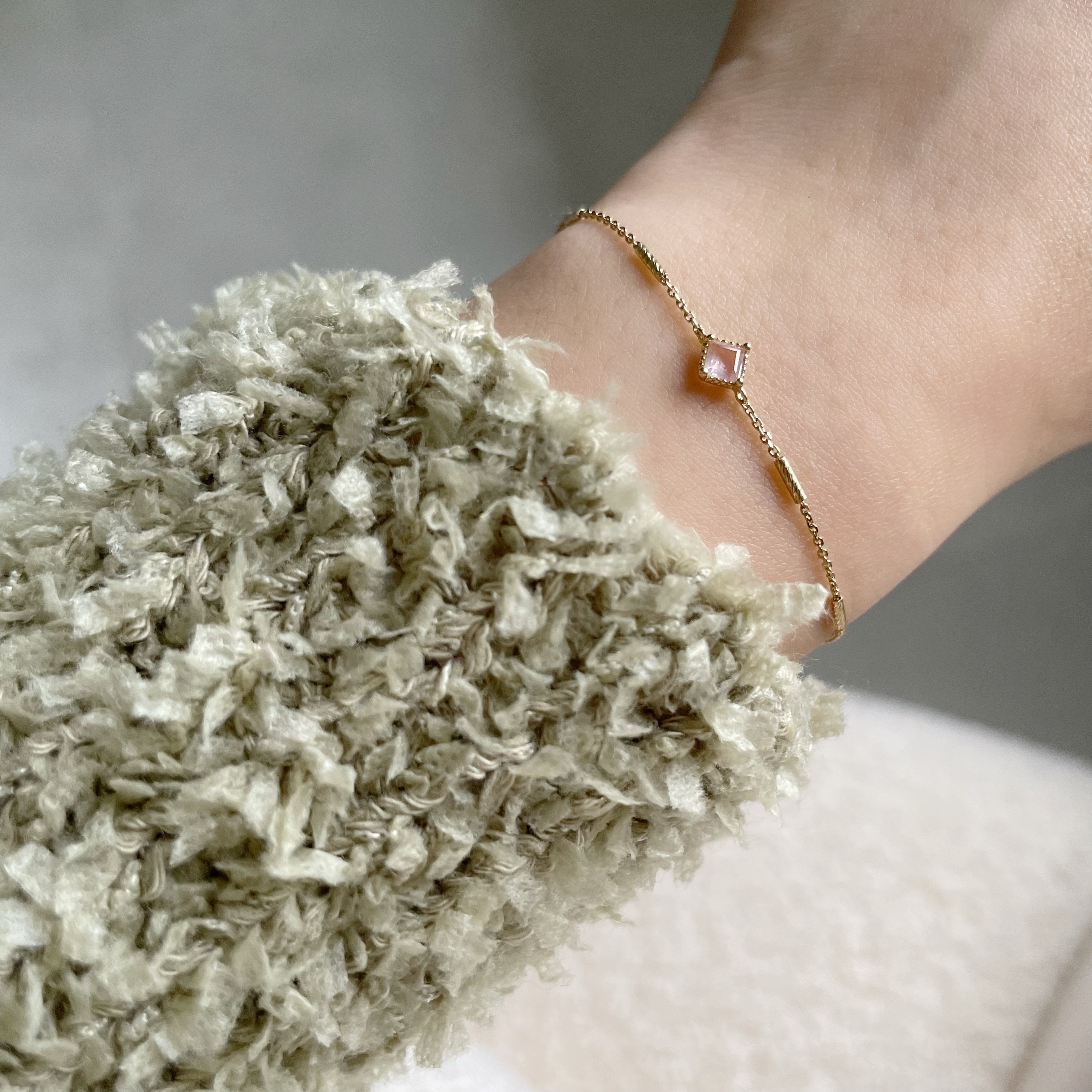 14K菱形粉晶beats手鍊