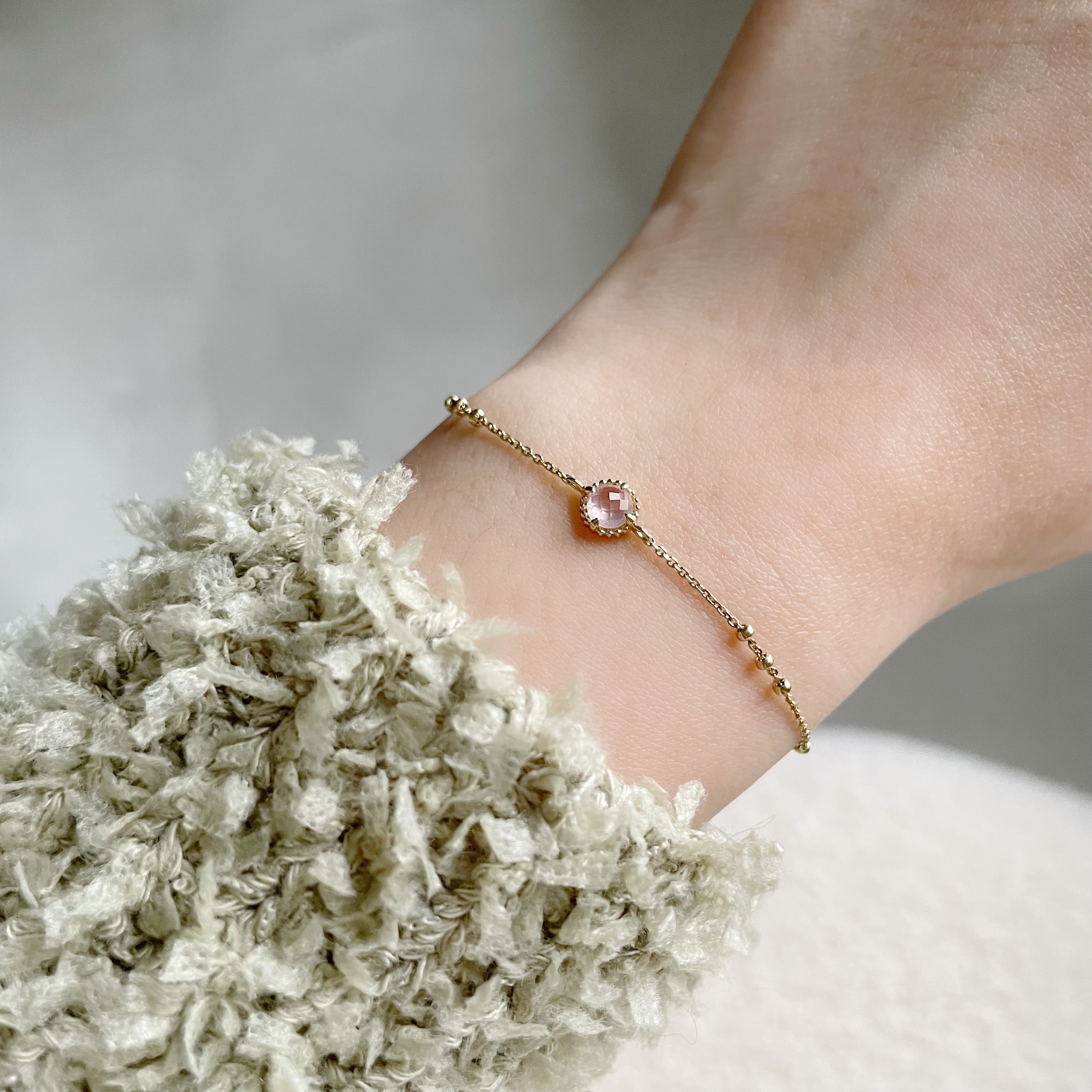 14K蛋撻粉晶triplets手鍊