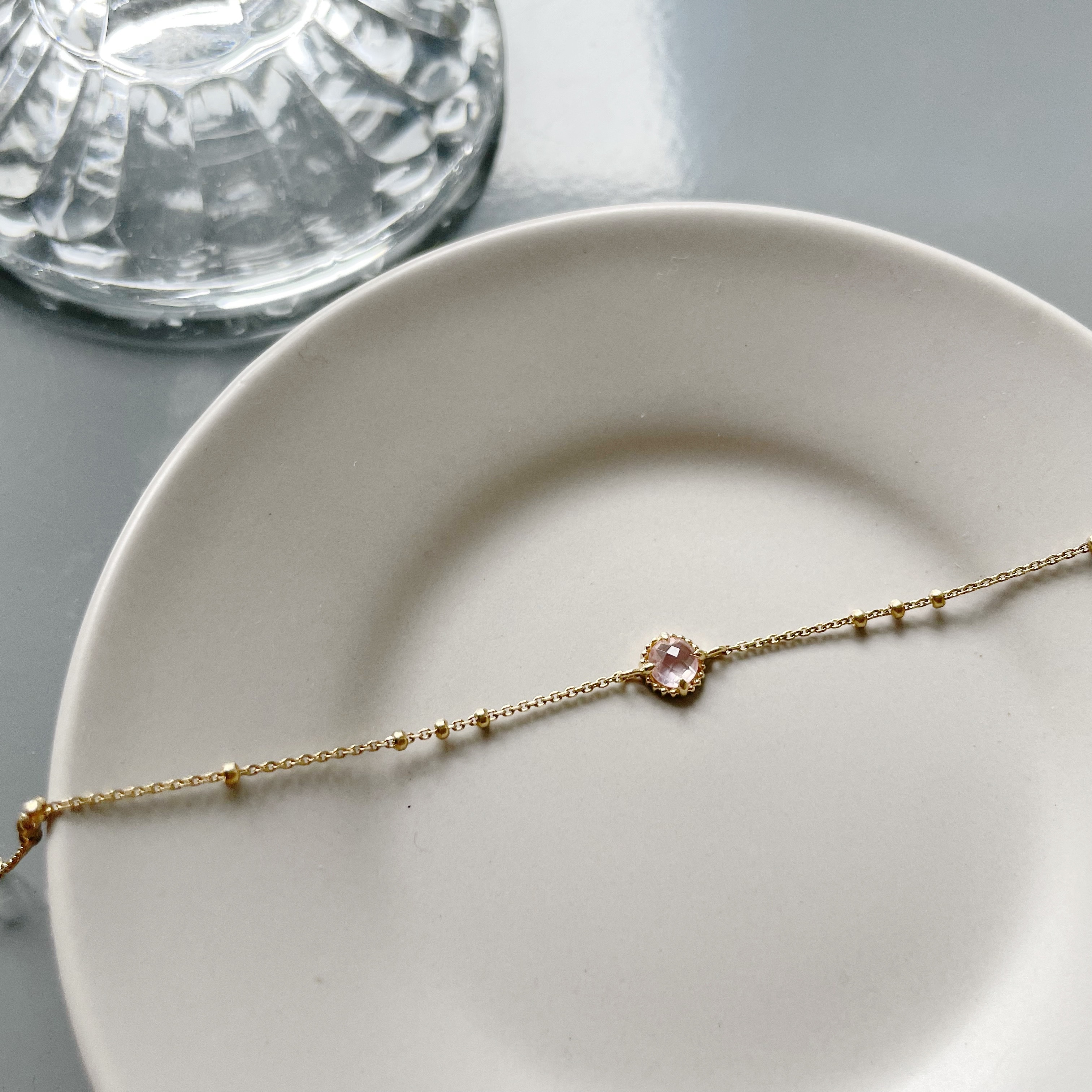 14K蛋撻粉晶triplets手鍊